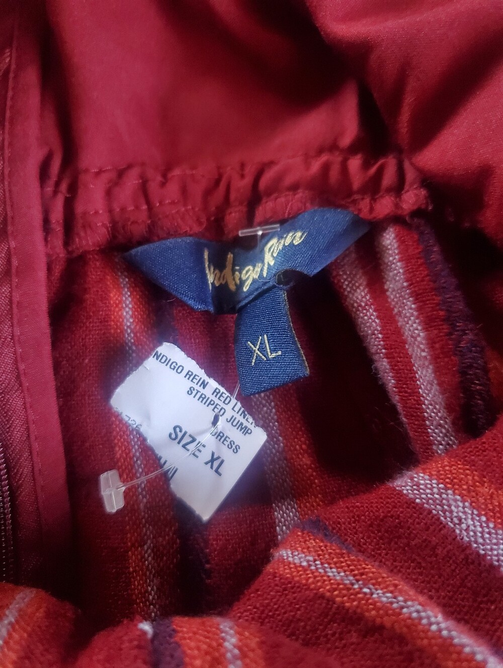 Indigo Rein Linen Blend Jumpsuit Striped Burgundy Sleeveless Wide-leg Beachy XL - Picture 5 of 11